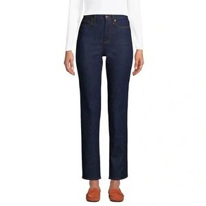 Lands' End Women's Straight Leg High-rise Stretch Dark Wash Blue‎ Jeans 14P EUC